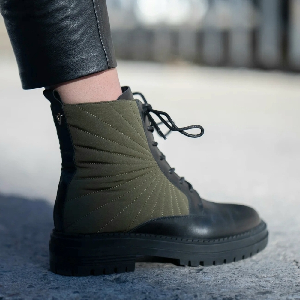 Valdini Klip Olive Green Gold Zip Velour Lining Ankle Boots Womens Size 8.5 NEW - Picture 3 of 14